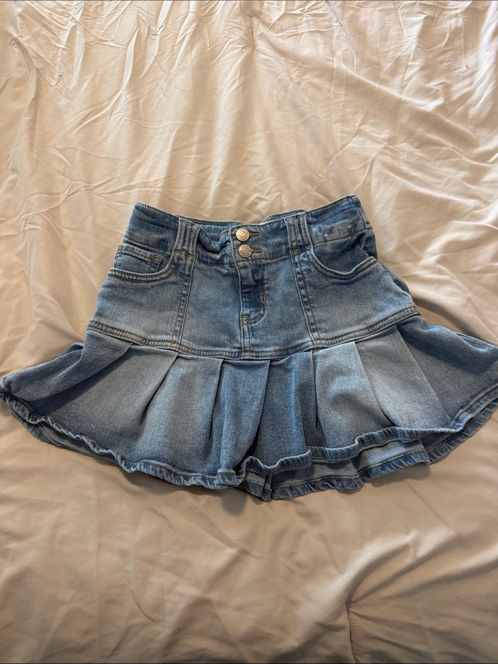 Girls Jordache High Waister Light Blue Denim Pleated Mini Skirt Size 12